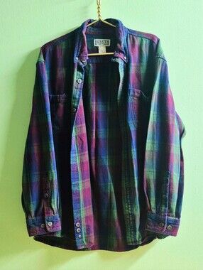 Duluth Trading Co. Plaid Flannel Button Down Shirt - Purple And Green